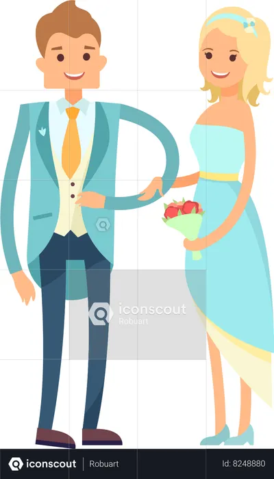 Bride and groom are celebrating their wedding day  Illustration