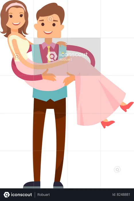 Bride and groom are celebrating their wedding day  Illustration