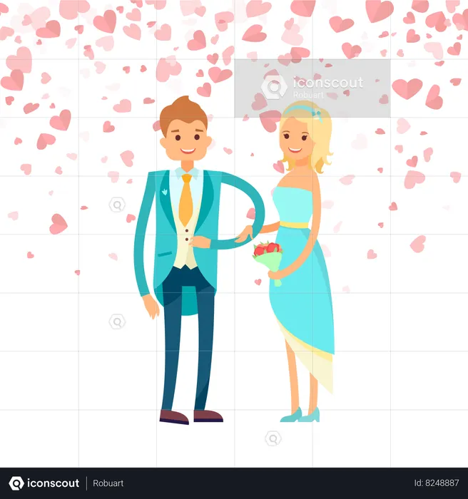 Bride and groom are celebrating their wedding day  Illustration