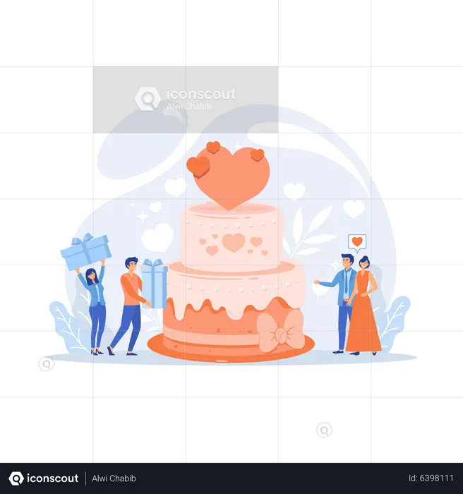Bride and groom at wedding party  Illustration