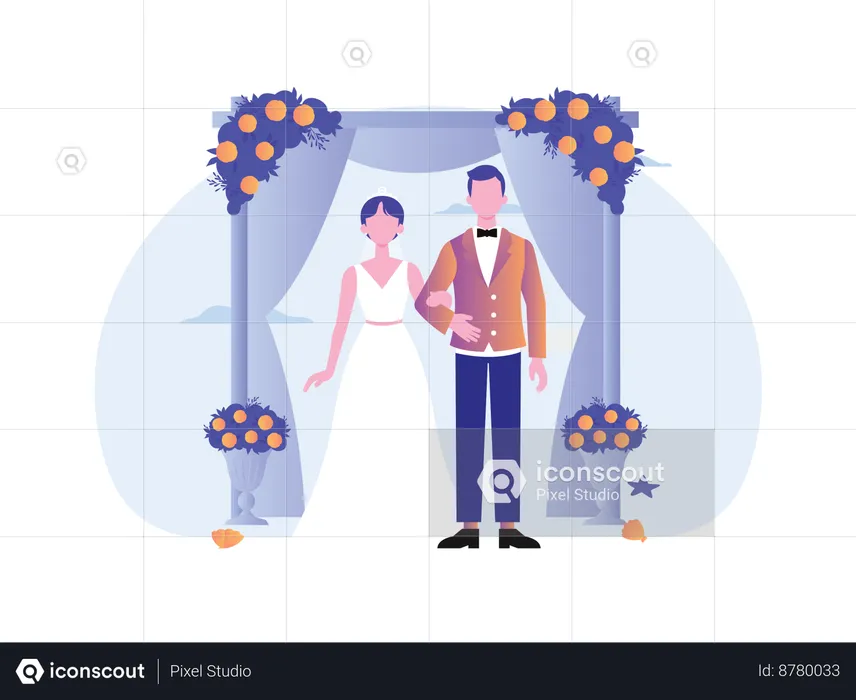 Bride And Groom Getting Married  Illustration