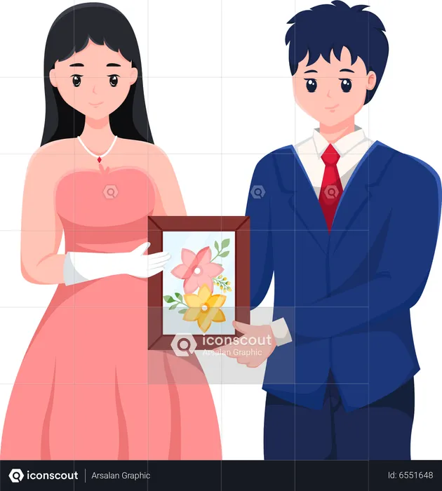 Bride and Groom holding frame  Illustration