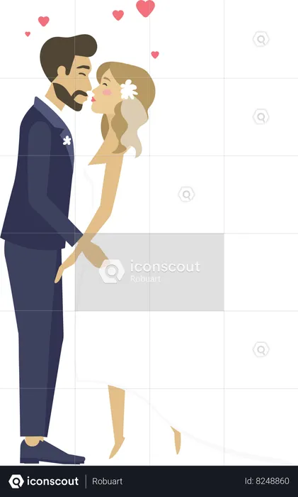 Bride and groom kissing each other  Illustration