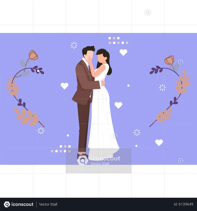 Bride and groom romancing  Illustration