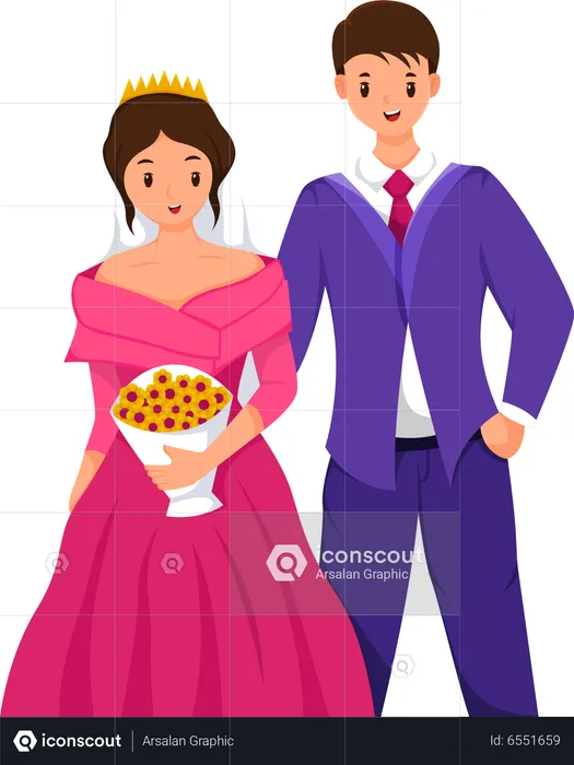 Bride and Groom wedding day  Illustration