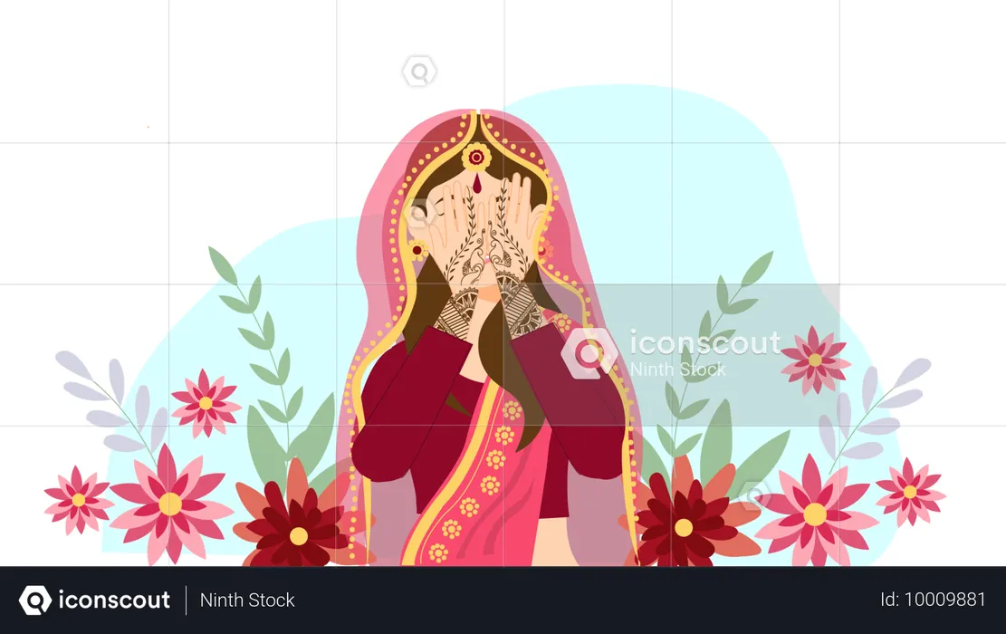 Bride applies heena on her hand  Illustration