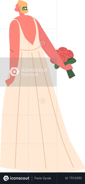 Bride Holding Bouquet  Illustration