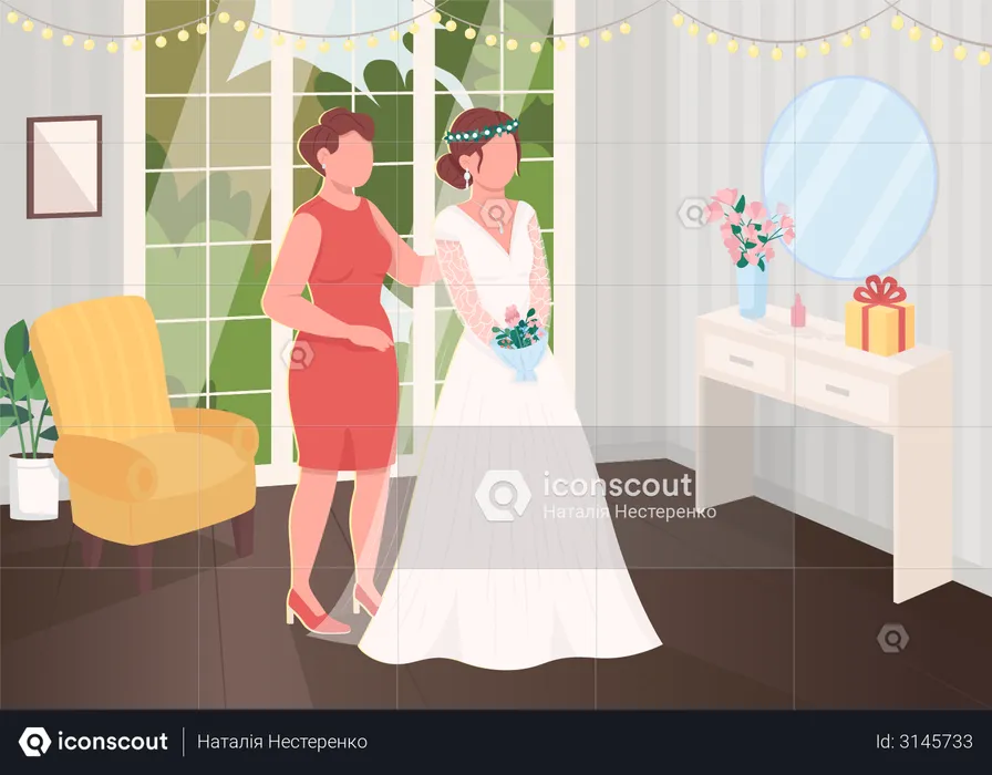 Bride preparation with bridesmaid  Illustration