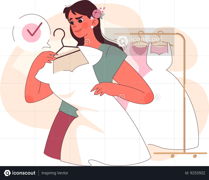 Bride selecting wedding dress  Illustration