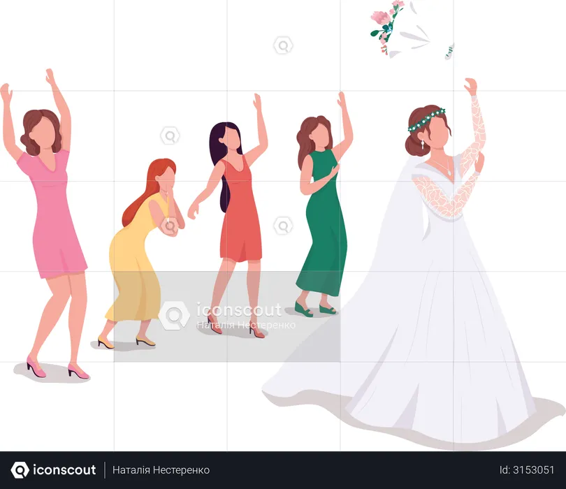 Bride throwing bouquet  Illustration