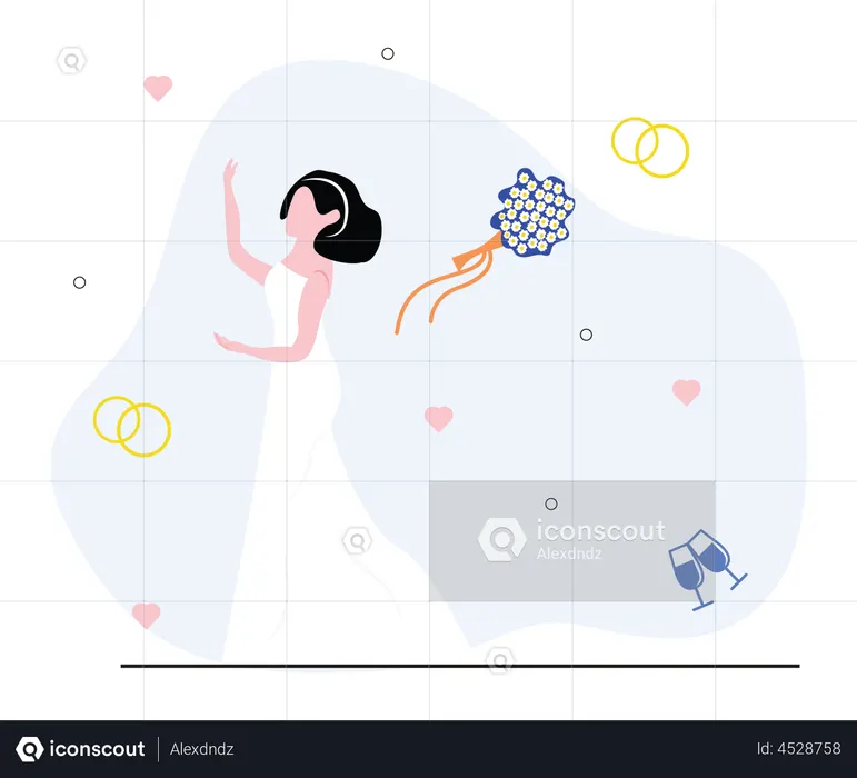 Bride throwing bouquet  Illustration