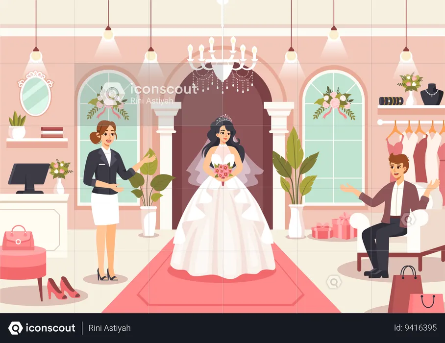 Bride Try Wedding Dress  Illustration