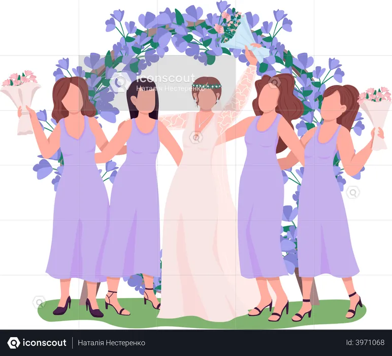 Bride with bridesmaid at reception  Illustration