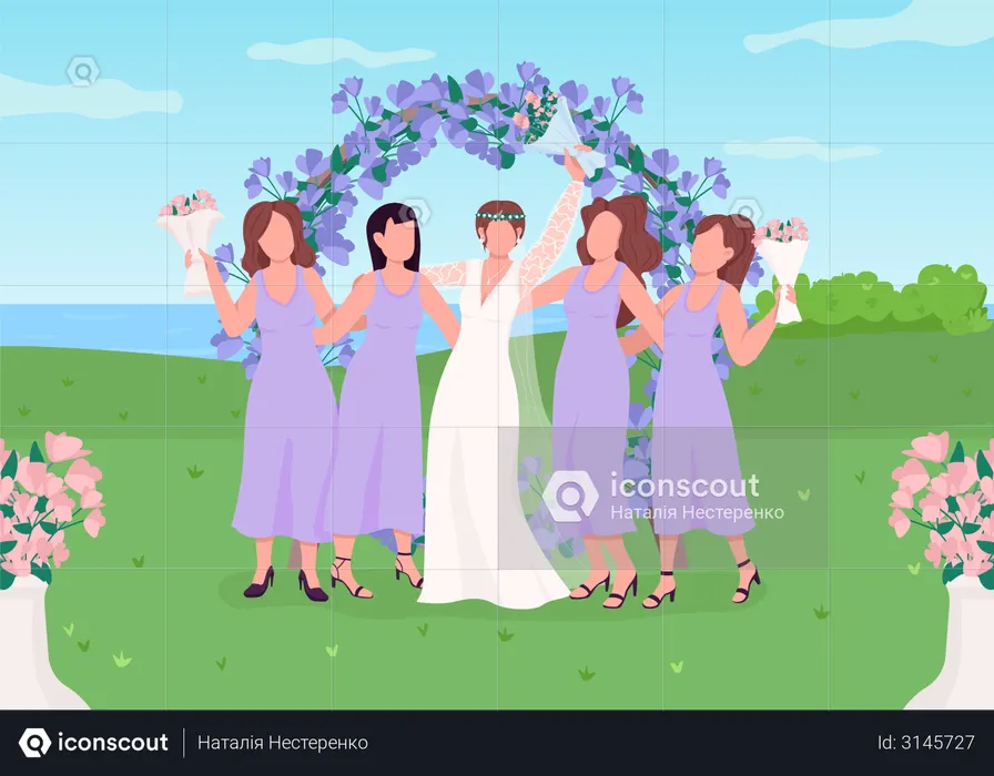 Bride with bridesmaids  Illustration