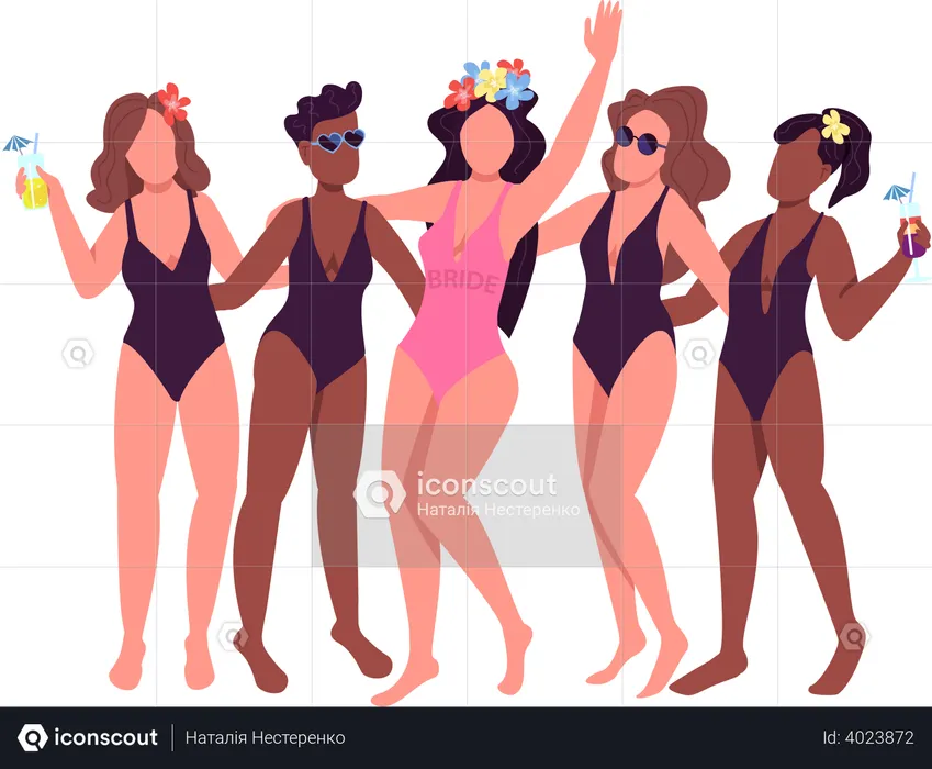 Bridesmaids on beach party  Illustration