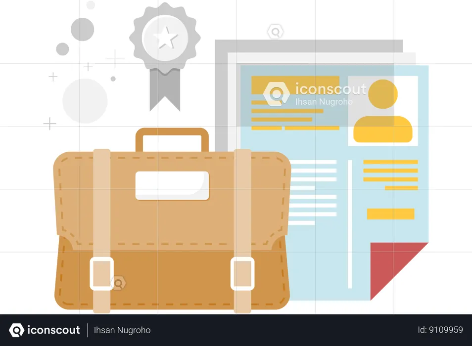 Briefcase and employee data  Illustration
