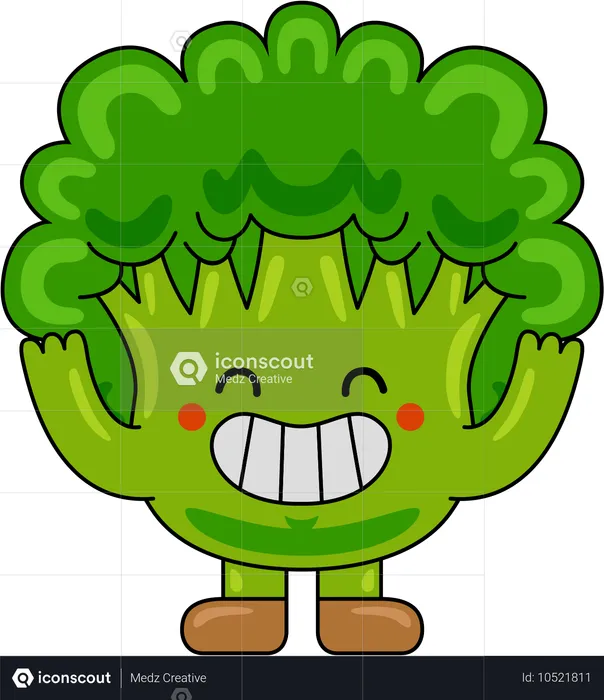 Broccoli Mascot raising hands  Illustration