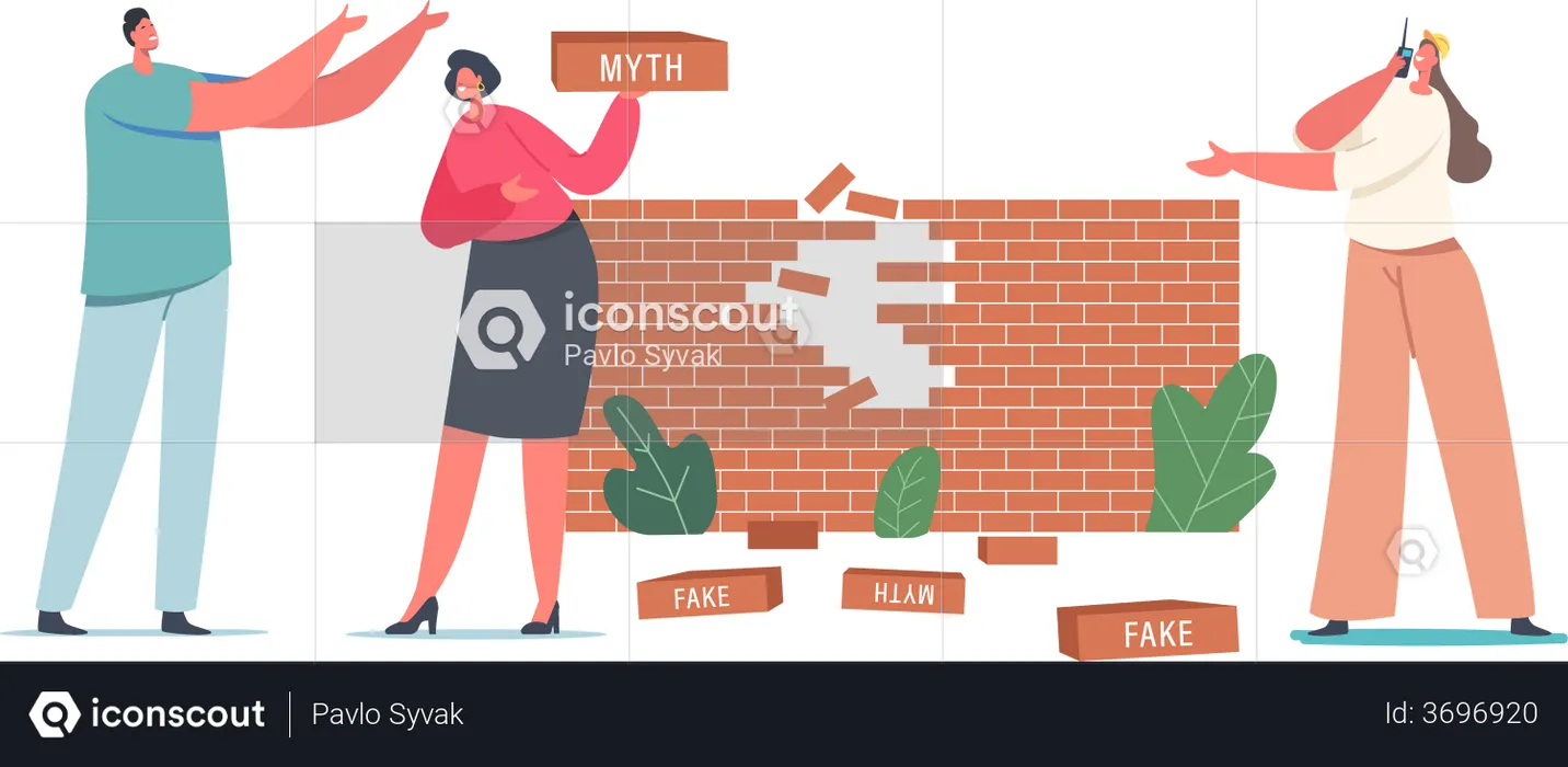 Broken Myths and Facts Wall  Illustration