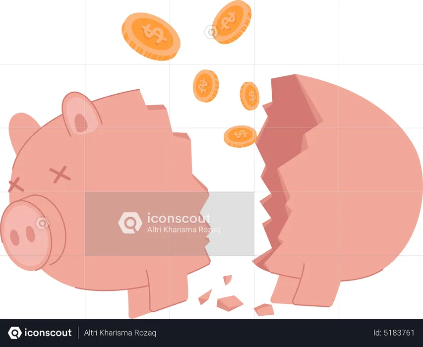 Broken piggy bank due to bankruptcy  Illustration