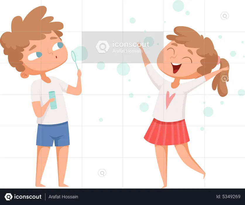 Brother and sister blowing air bubbles  Illustration