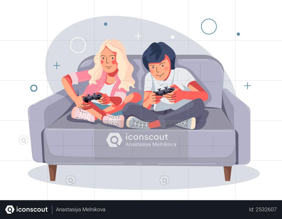 Brother and sister playing game  Illustration