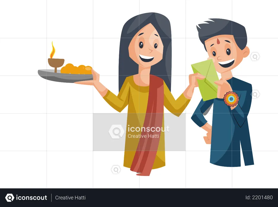 Brother giving rupee to his sister on raakshabandhan  Illustration