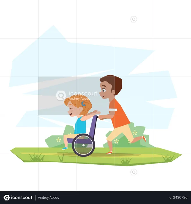 Brother playing with Disabled sister  Illustration