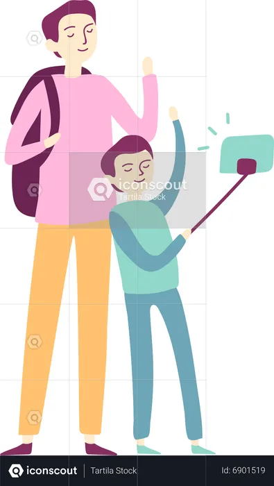 Brothers taking selfie on smartphone  Illustration