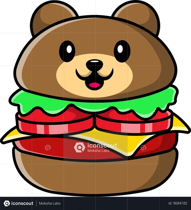 Brown Bear Burger  Illustration