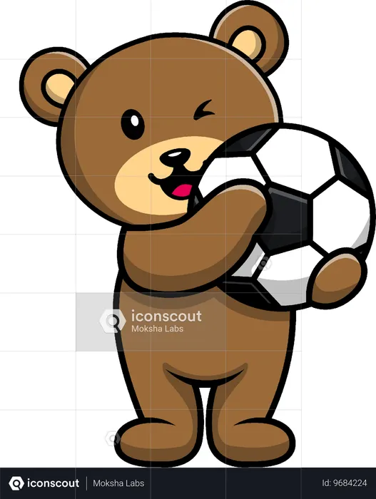 Brown Bear Holding Soccer Ball  Illustration