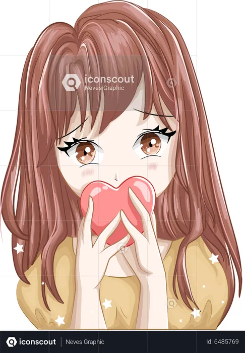 Brown haired girl with heart  Illustration
