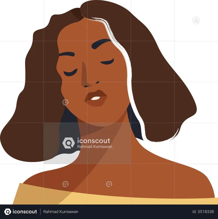 Brown woman close eyes pose  Illustration