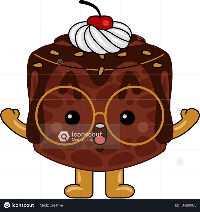 Personagem mascote brownie com cereja no topo  Ilustração