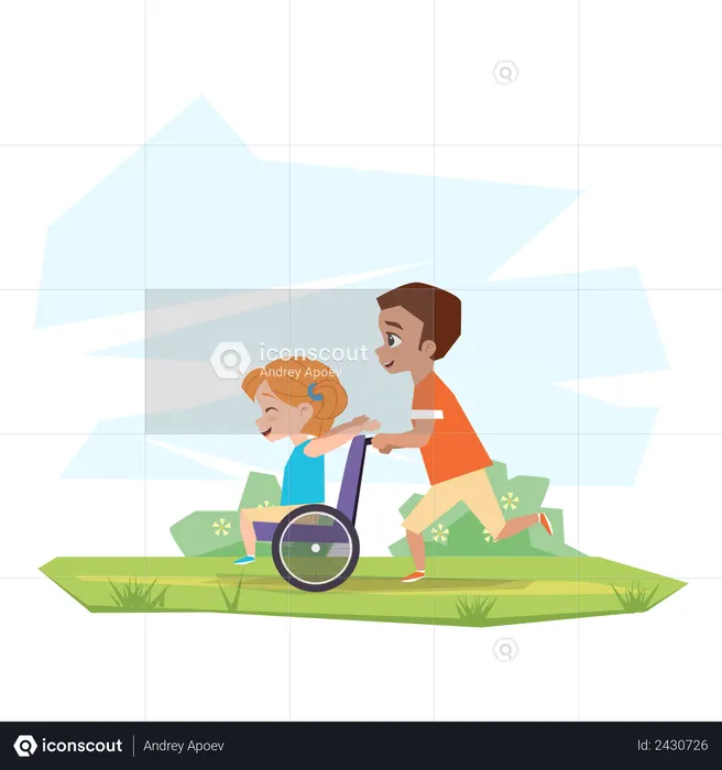 Bruder spielt mit behinderter Schwester  Illustration