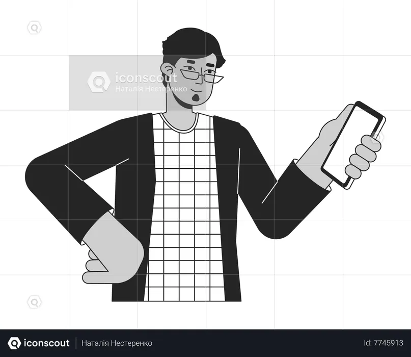 Brunette man holding smartphone  Illustration