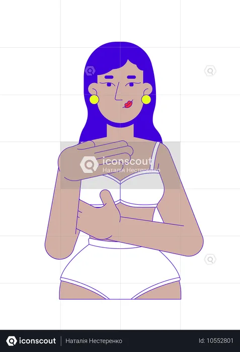 Brunette middle eastern woman in bikini examining herself  Illustration