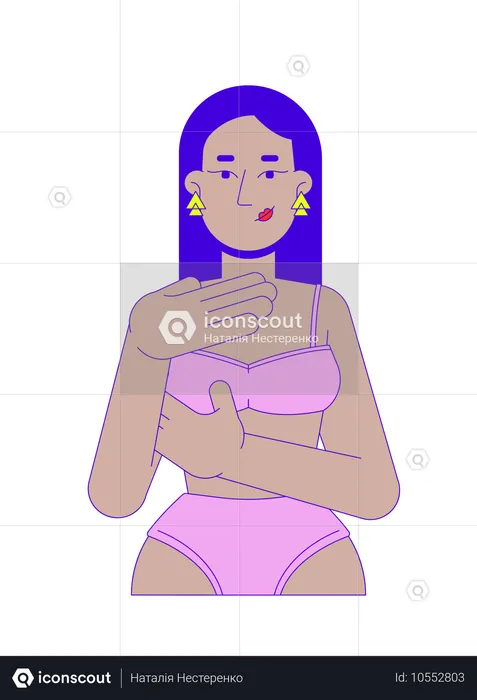 Brunette middle eastern woman in bikini examining herself  Illustration