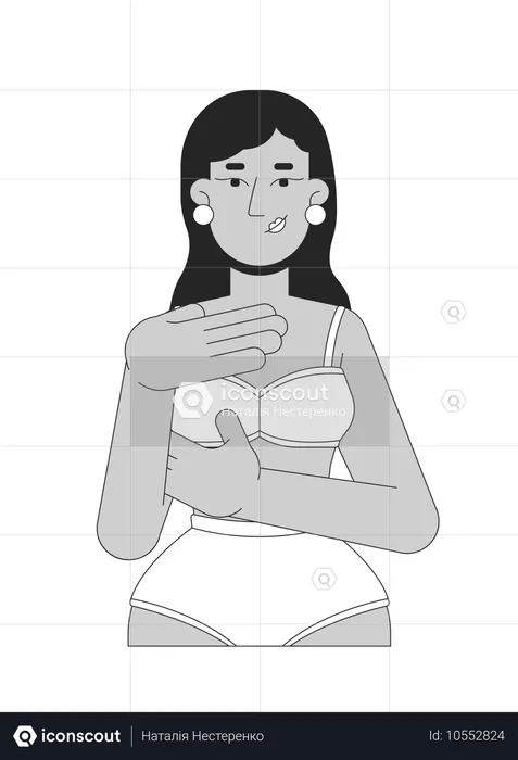 Brunette middle eastern woman in bikini examining herself  Illustration