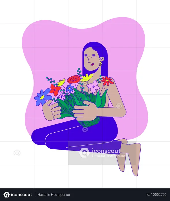 Brustkrebs-Überlebende im Nahen Osten Frau umarmen Blumen  Illustration