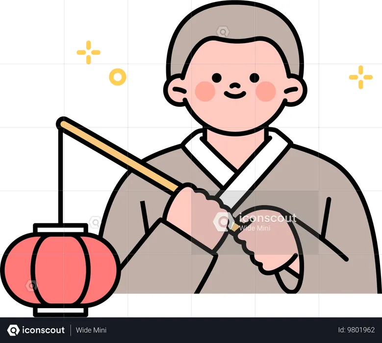 Buddhist man  holding lantern  Illustration