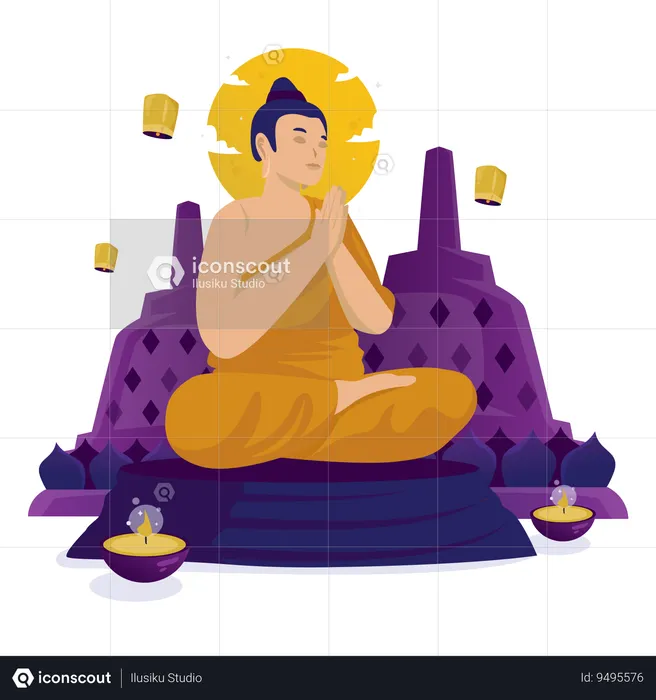 Buddhist Meditation Worship  Illustration