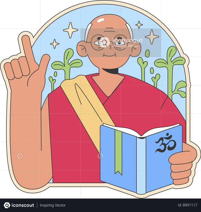 Buddhist monk holding holy book  Illustration