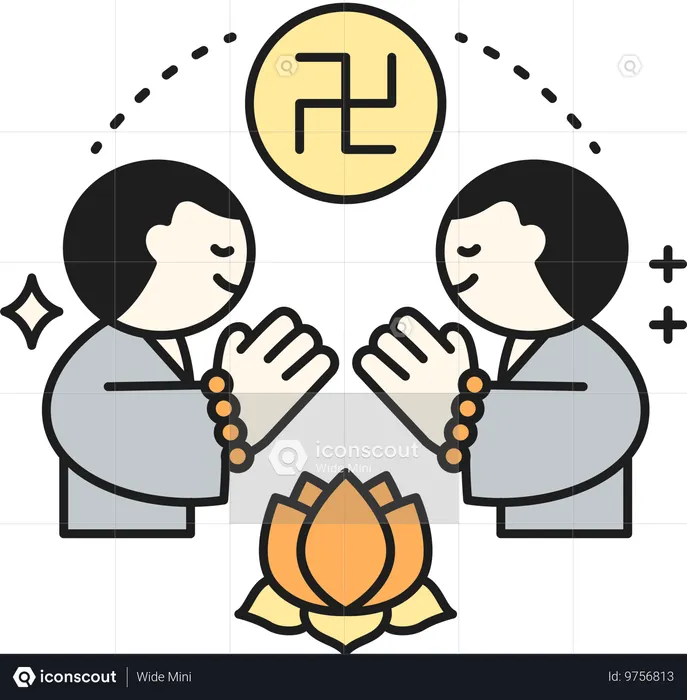 Buddhist people greeting each other  Illustration