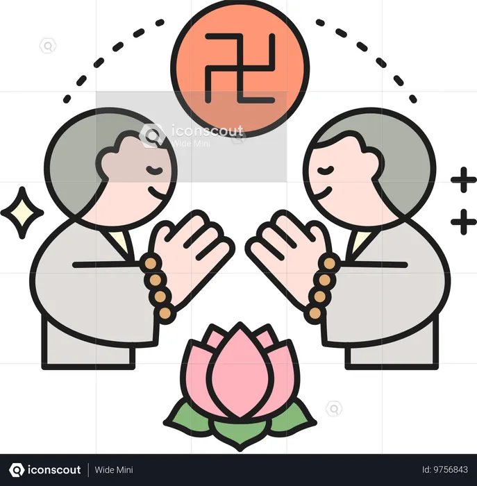 Buddhist people greeting each other  Illustration