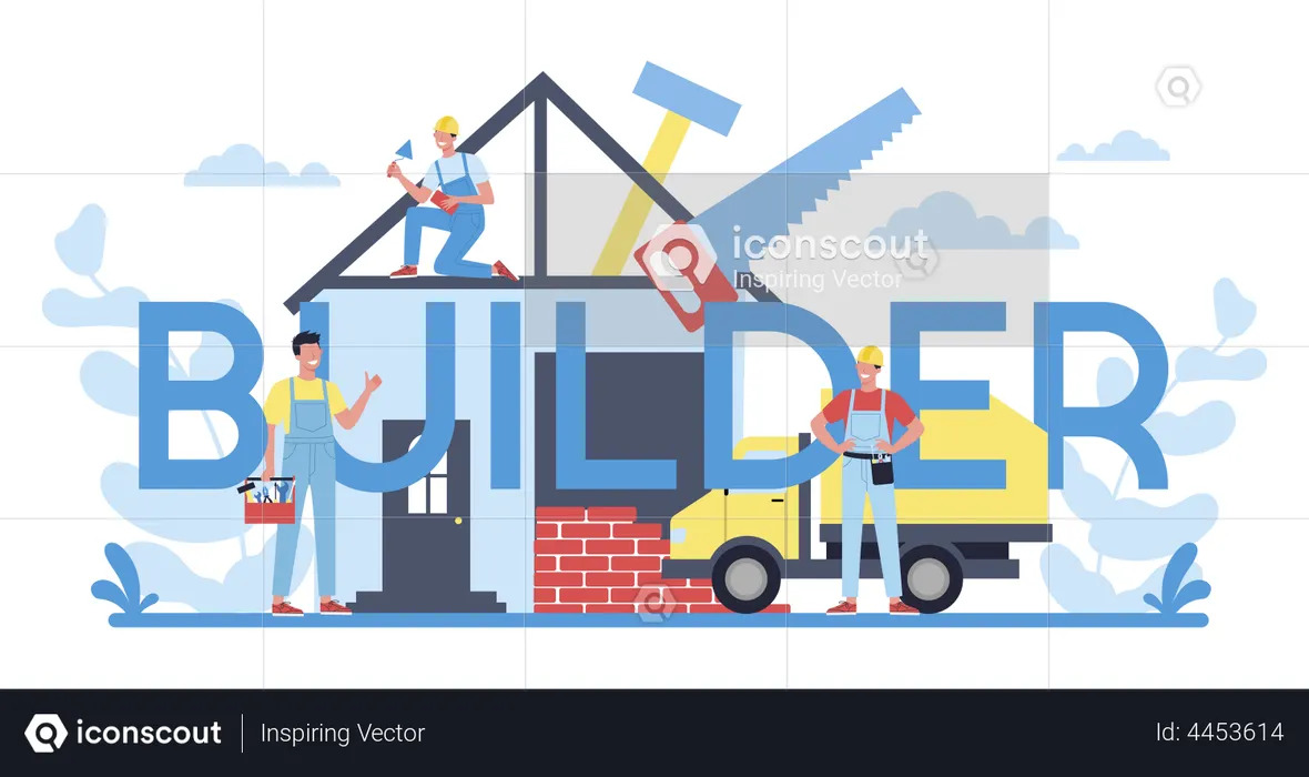 Builder building home  Illustration