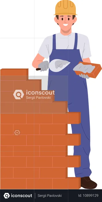 Builder building new wall  Illustration