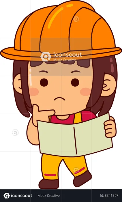 Builder girl holding building map  Illustration