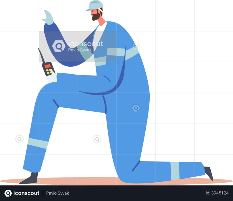 Builder holding walkie talkie  Illustration