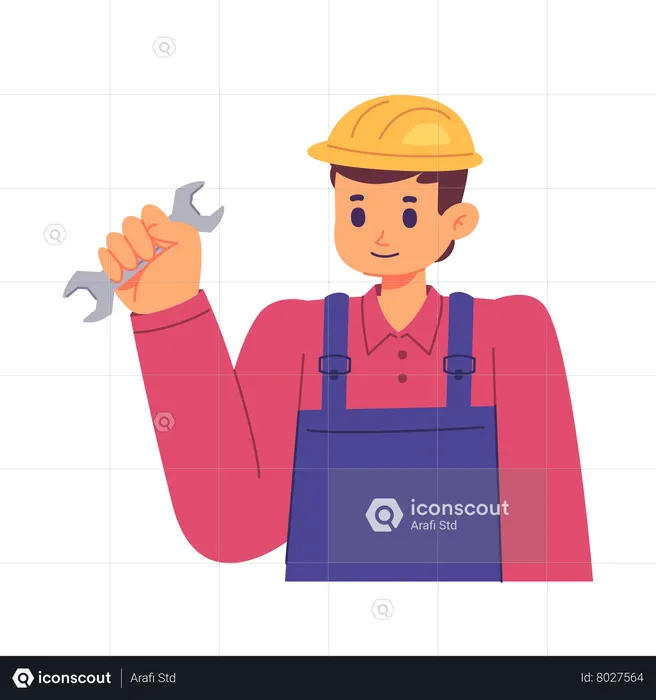Builder holding wrench  Illustration