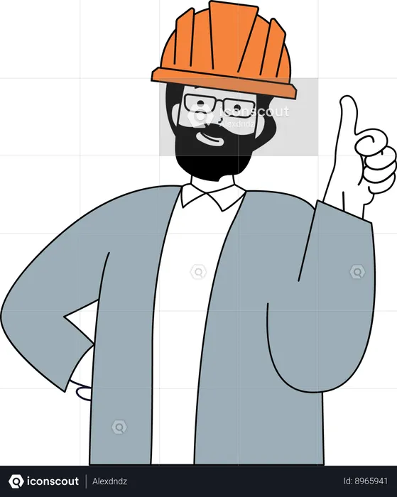 Builder showing thumbs up  Illustration